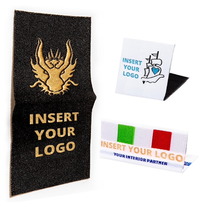 Le etichette dell'abbigliamento piegate estremità per il logo di nome di marchio di fabbrica delle borse delle coperte cucono sopra